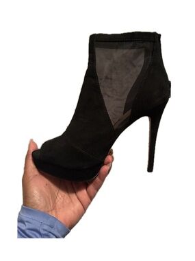 Aldo Black Suede Mesh Peep-Toe Stiletto Booties